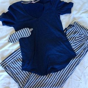 NWOT 3-Piece VS Pinstripe Drawstring Pajama Set w/ Marching Eyemask
